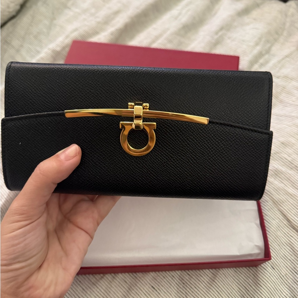 Black Leather Wallet with Gold Accents